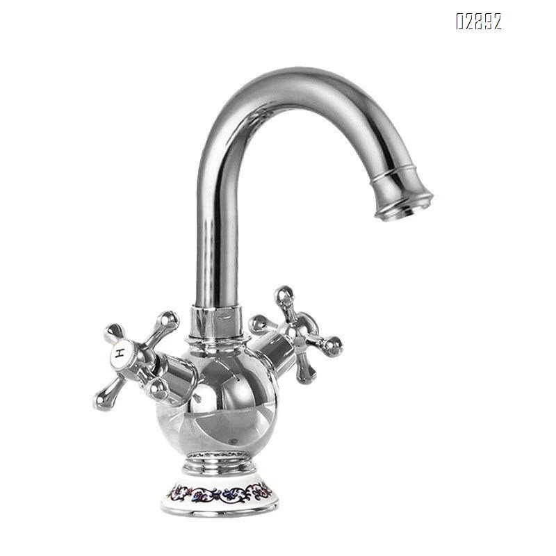 Antique style double handle faucet brass for home use golden kitchen cold and hot water tap for under-counter basin tap
