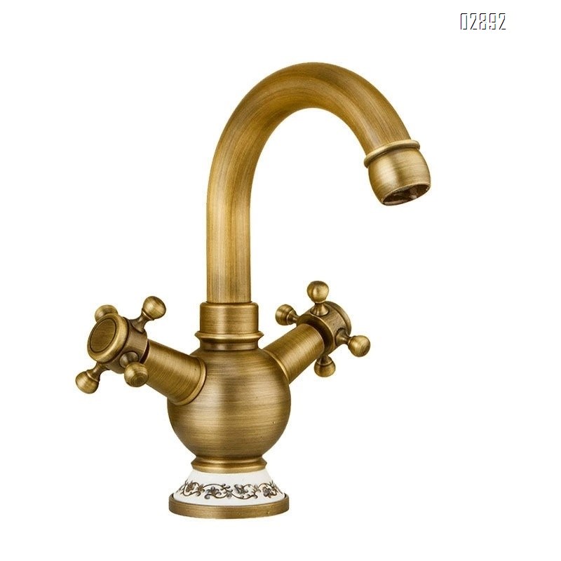 Antique style double handle faucet brass for home use golden kitchen cold and hot water tap for under-counter basin tap