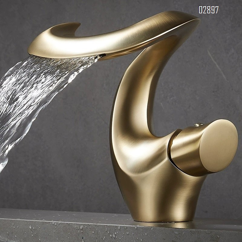 Fluid-shaped brass wash basin waterfall faucet cold and hot creative wash basin bathroom wash pool bathroom faucet