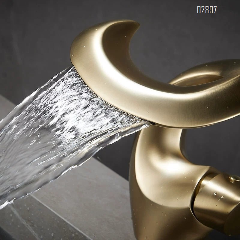 Fluid-shaped brass wash basin waterfall faucet cold and hot creative wash basin bathroom wash pool bathroom faucet