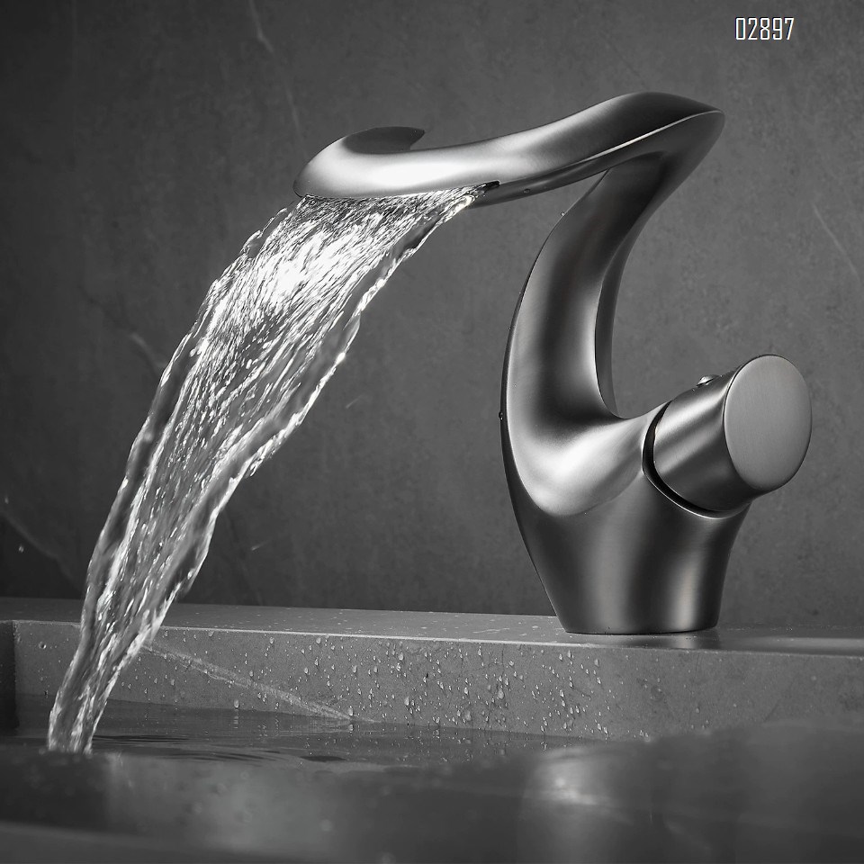 Fluid-shaped brass wash basin waterfall faucet cold and hot creative wash basin bathroom wash pool bathroom faucet