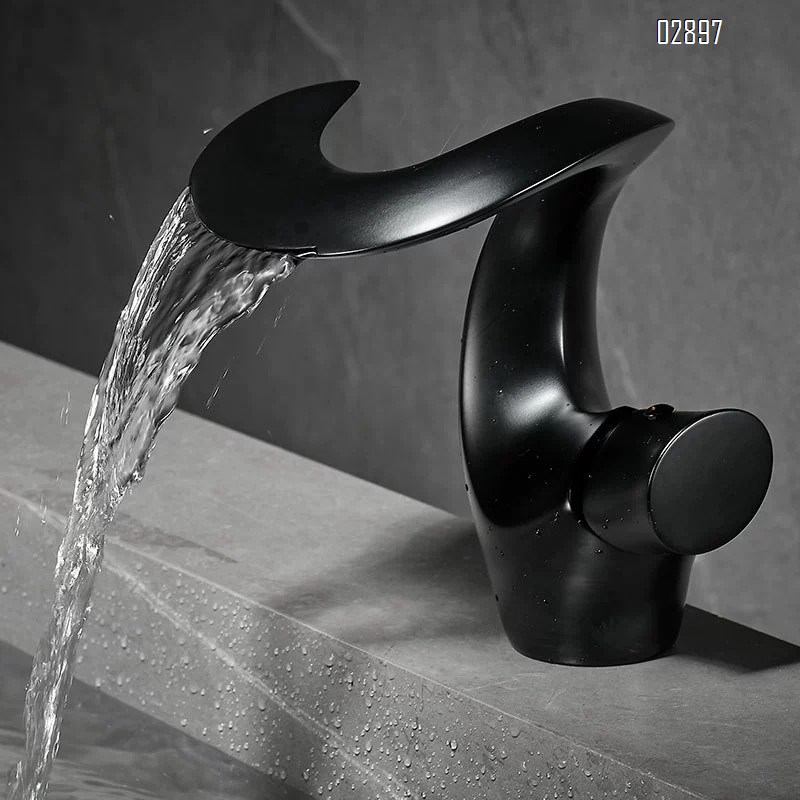 Fluid-shaped brass wash basin waterfall faucet cold and hot creative wash basin bathroom wash pool bathroom faucet
