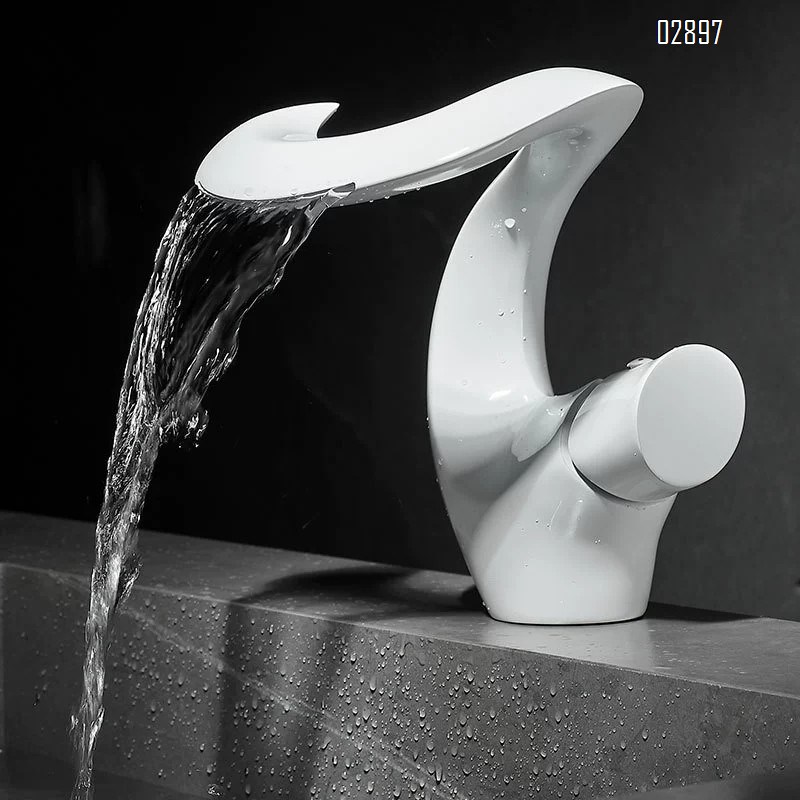 Fluid-shaped brass wash basin waterfall faucet cold and hot creative wash basin bathroom wash pool bathroom faucet