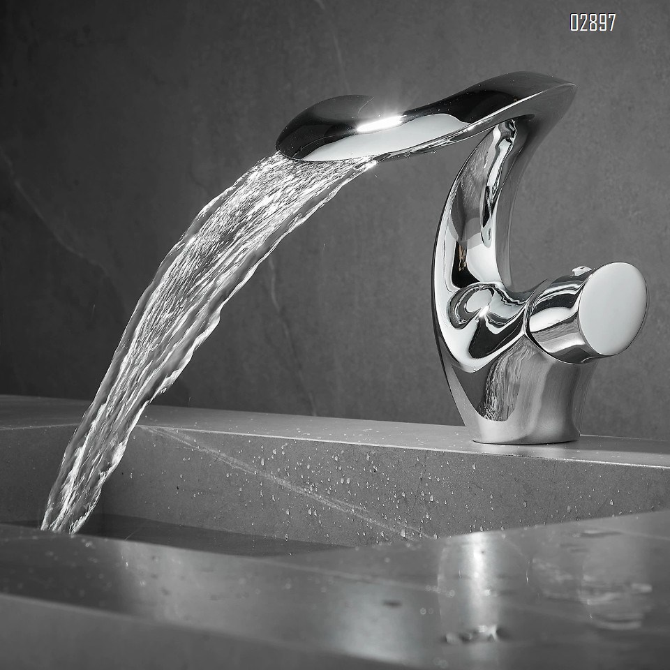 Fluid-shaped brass wash basin waterfall faucet cold and hot creative wash basin bathroom wash pool bathroom faucet