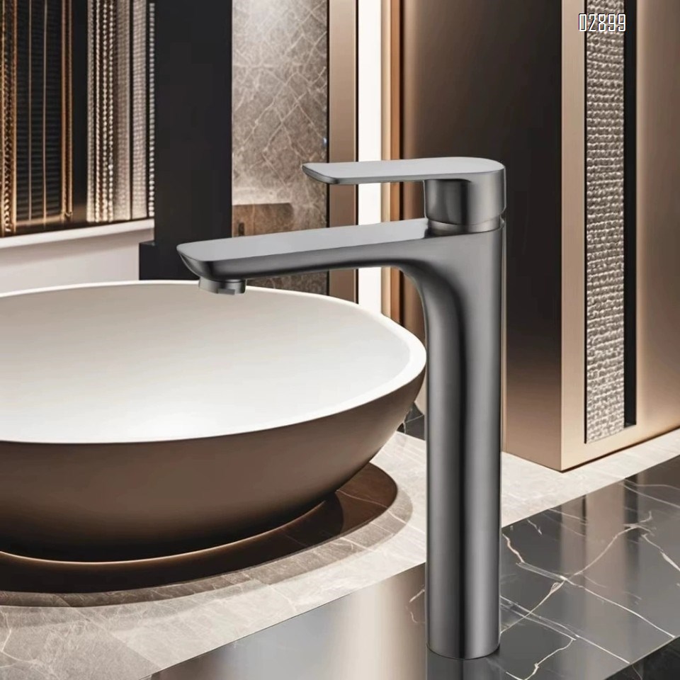 Gunmetal Grey platform brass basin faucet cold and hot brass style raised wash basin high-footed bathroom wash basin