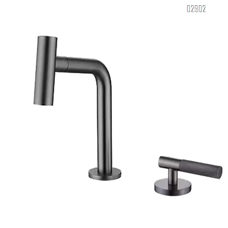 Gunmetal gray brass wash basin pull-out faucet single handle double hole under-counter basin bathroom cabinet faucet