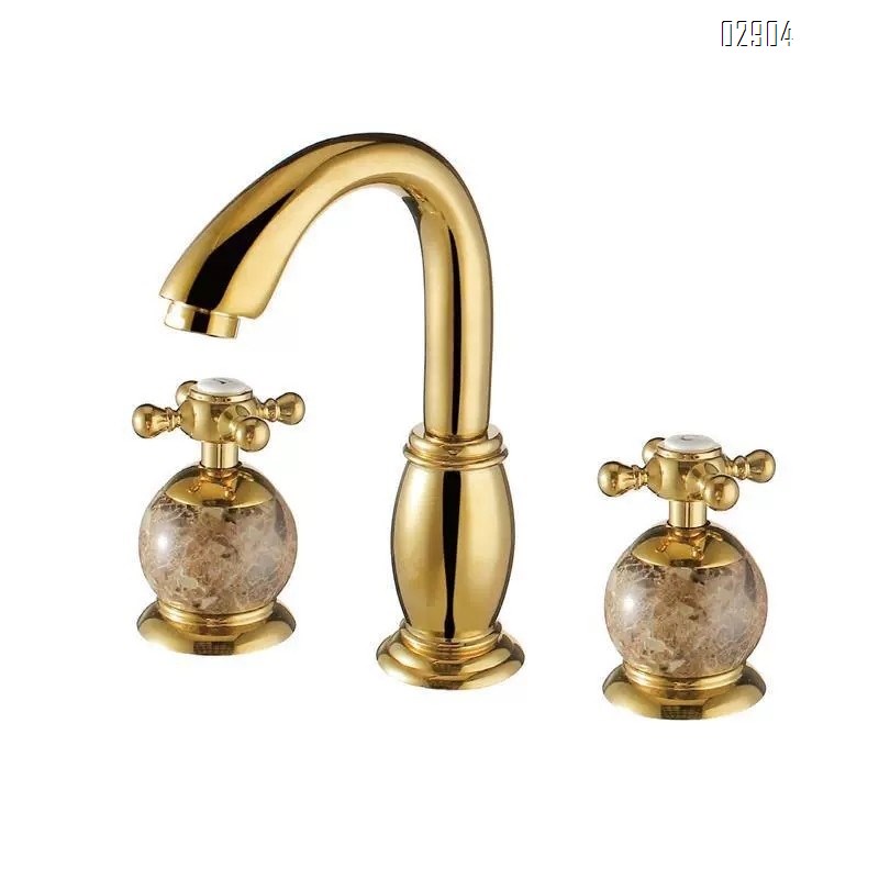 European brass three-hole faucet titanium gold under-counter basin double-handle Cold hot water bathroom Separate basin faucet