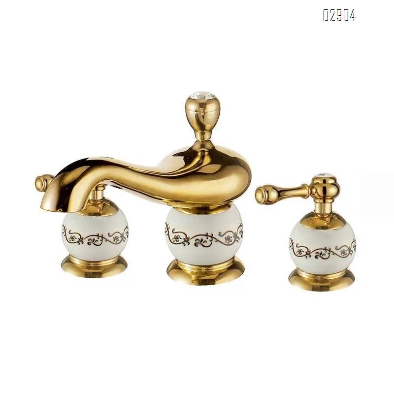 European brass three-hole faucet titanium gold under-counter basin double-handle Cold hot water bathroom Separate basin faucet