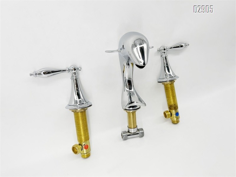 European style brass titanium gold dolphin three-hole crystal handle cold and hot Separate Basin Faucet