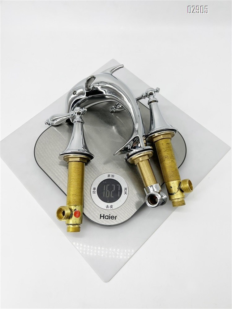 European style brass titanium gold dolphin three-hole crystal handle cold and hot Separate Basin Faucet