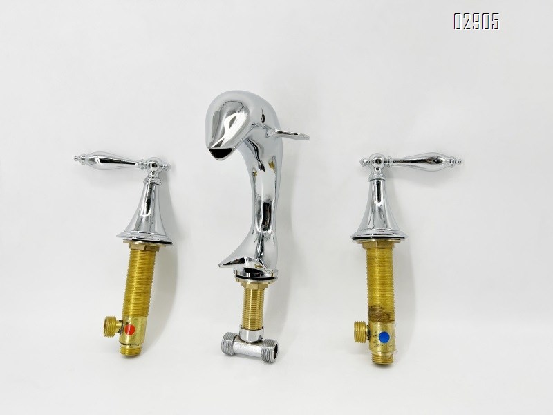 European style brass titanium gold dolphin three-hole crystal handle cold and hot Separate Basin Faucet
