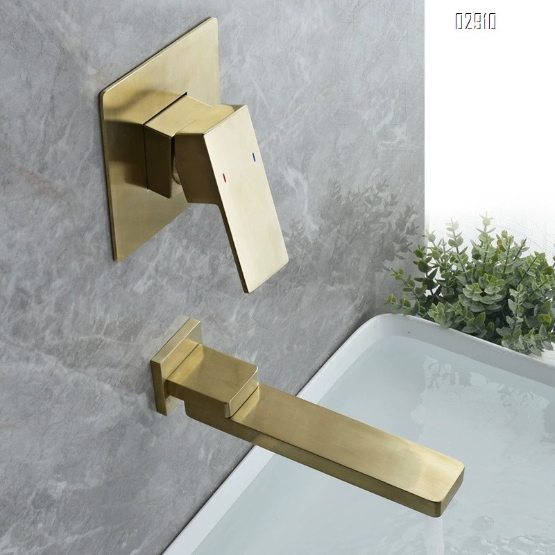 Wall-mounted faucet made of solid brass with vintage style recessed and swing-arm design with folding feature for cold and hot water