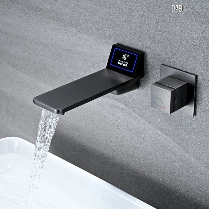 White wall-mounted basin faucet all Brass digital display concealed hot melt pre-embedded cold and hot wall water outlet faucet