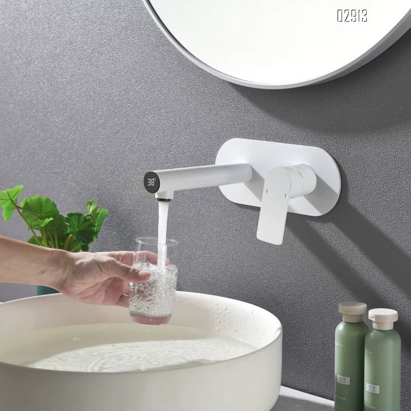 All-Brass white sink built-in faucet embedded concealed type countertop wall-mounted wash basin faucet