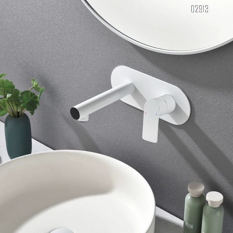 All-Brass white sink built-in faucet embedded concealed type countertop wall-mounted wash basin faucet