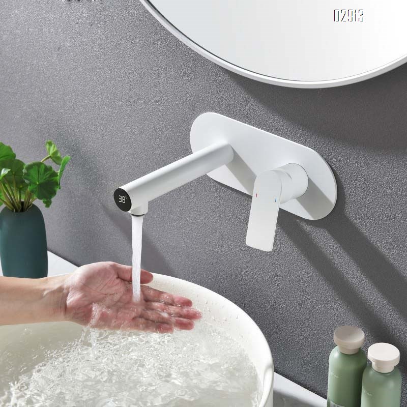 All-Brass white sink built-in faucet embedded concealed type countertop wall-mounted wash basin faucet