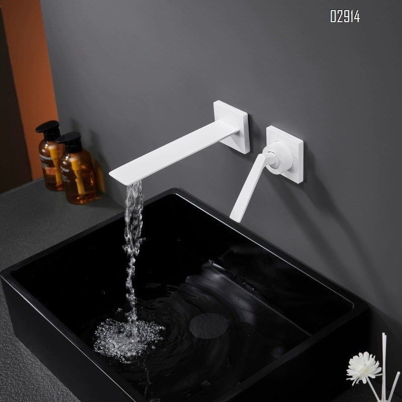 Full Brass gunmetal gray recessed wall-mounted sink with concealed pre-installed faucet and concealed embedded wall drainage faucet