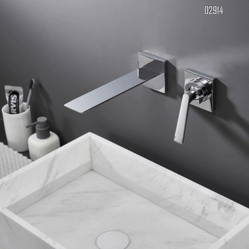 Full Brass gunmetal gray recessed wall-mounted sink with concealed pre-installed faucet and concealed embedded wall drainage faucet