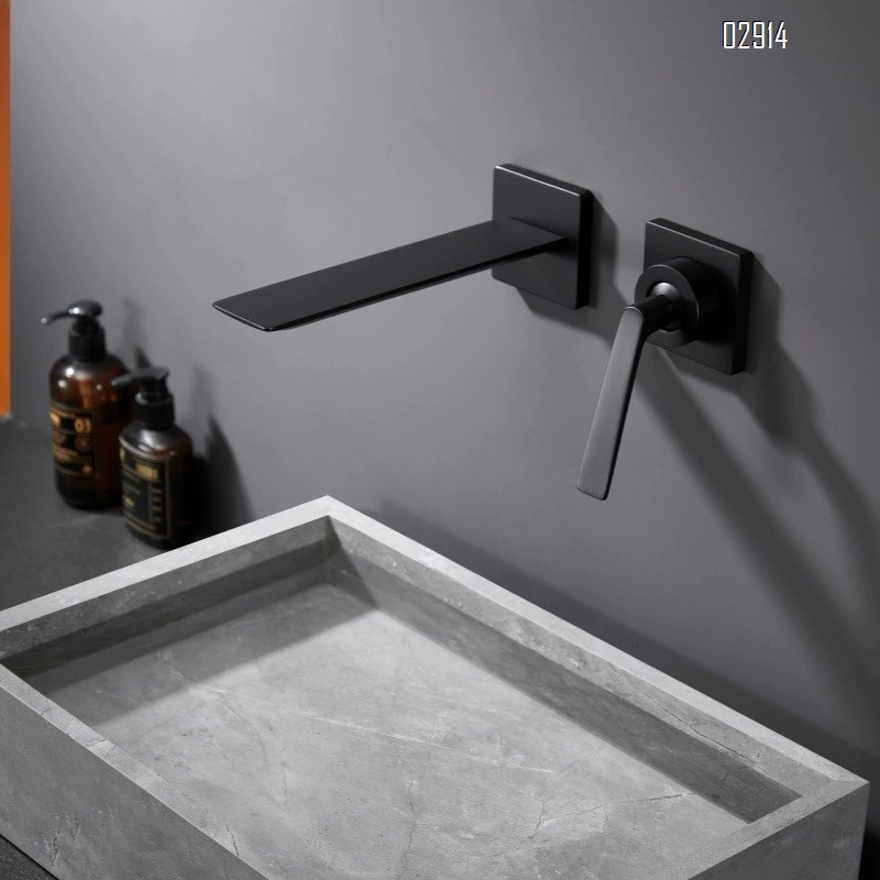 Full Brass gunmetal gray recessed wall-mounted sink with concealed pre-installed faucet and concealed embedded wall drainage faucet