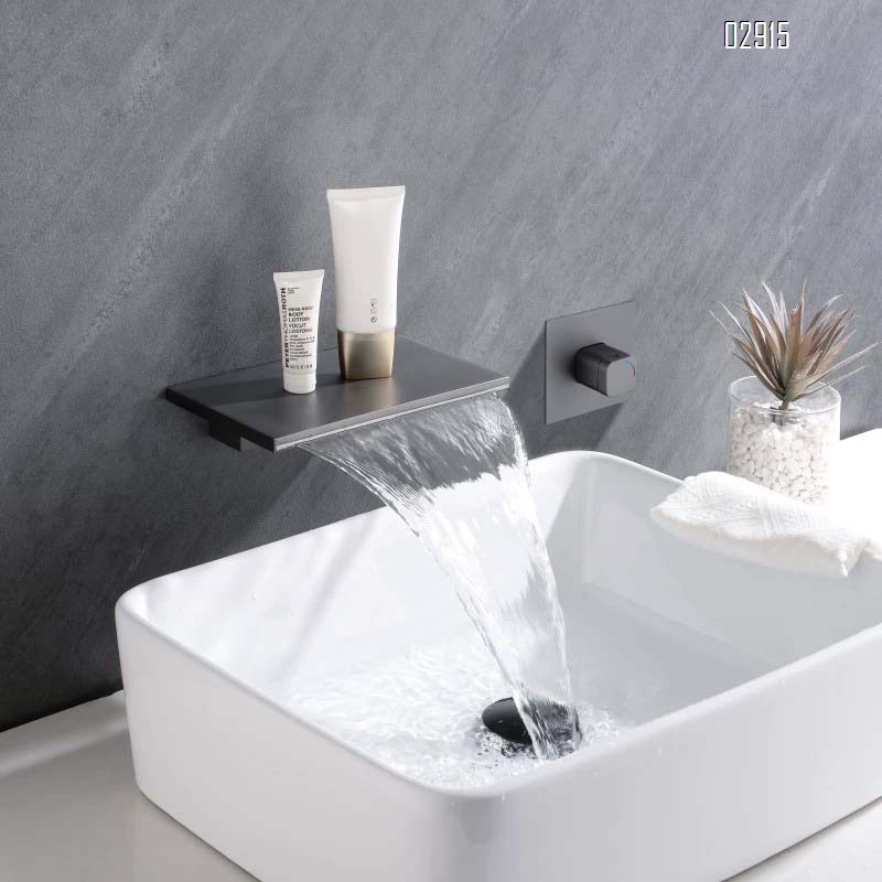 Brass bathroom washroom Wall-mounted gunmetal gray embedded washbasin waterfall faucet cold and hot concealed installation