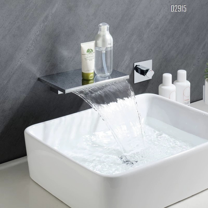 Brass bathroom washroom Wall-mounted gunmetal gray embedded washbasin waterfall faucet cold and hot concealed installation