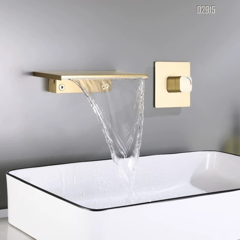 Brass bathroom washroom Wall-mounted gunmetal gray embedded washbasin waterfall faucet cold and hot concealed installation