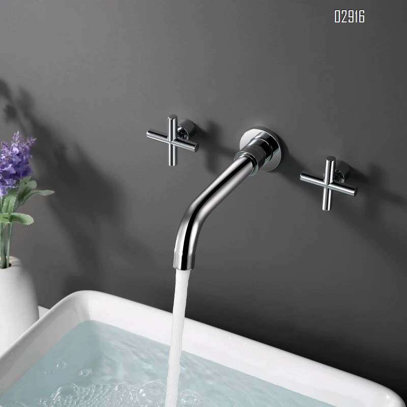 Bathroom black concealed full Brass split double handle cold and hot wall-mounted basin faucet pre-buried type above-counter faucet