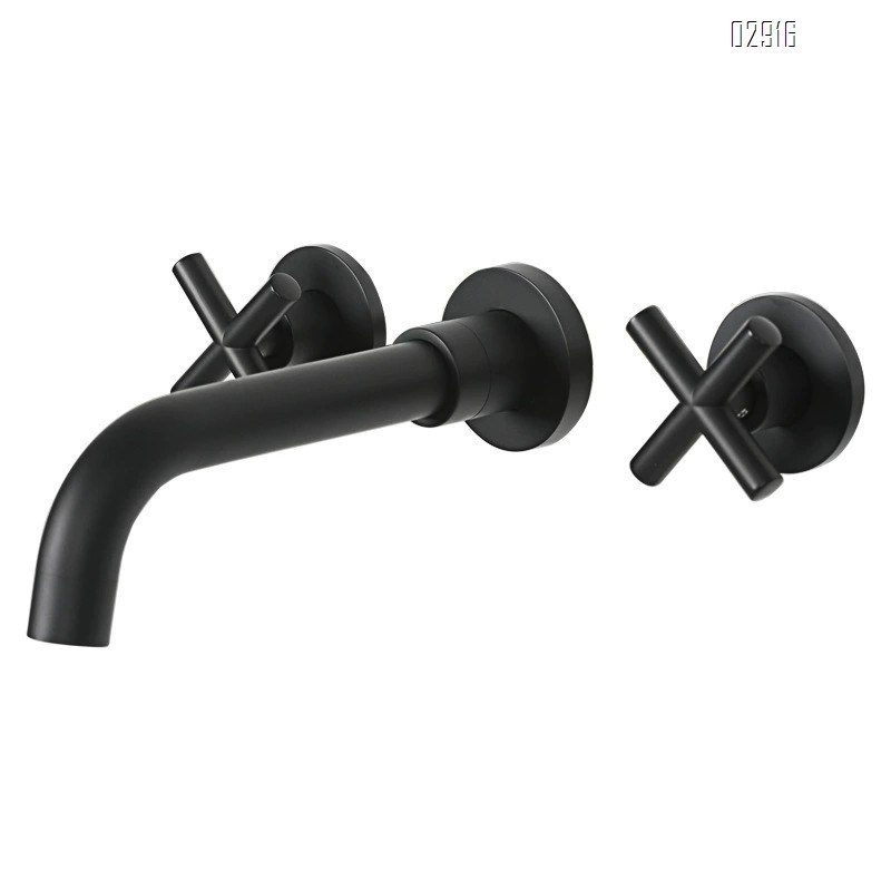 Bathroom black concealed full Brass split double handle cold and hot wall-mounted basin faucet pre-buried type above-counter faucet
