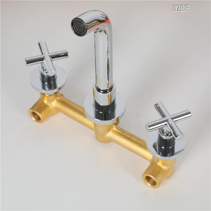 Bathroom black concealed full Brass split double handle cold and hot wall-mounted basin faucet pre-buried type above-counter faucet