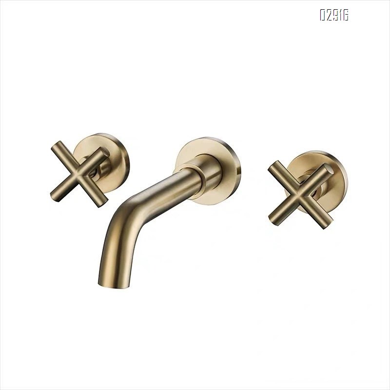 Bathroom black concealed full Brass split double handle cold and hot wall-mounted basin faucet pre-buried type above-counter faucet