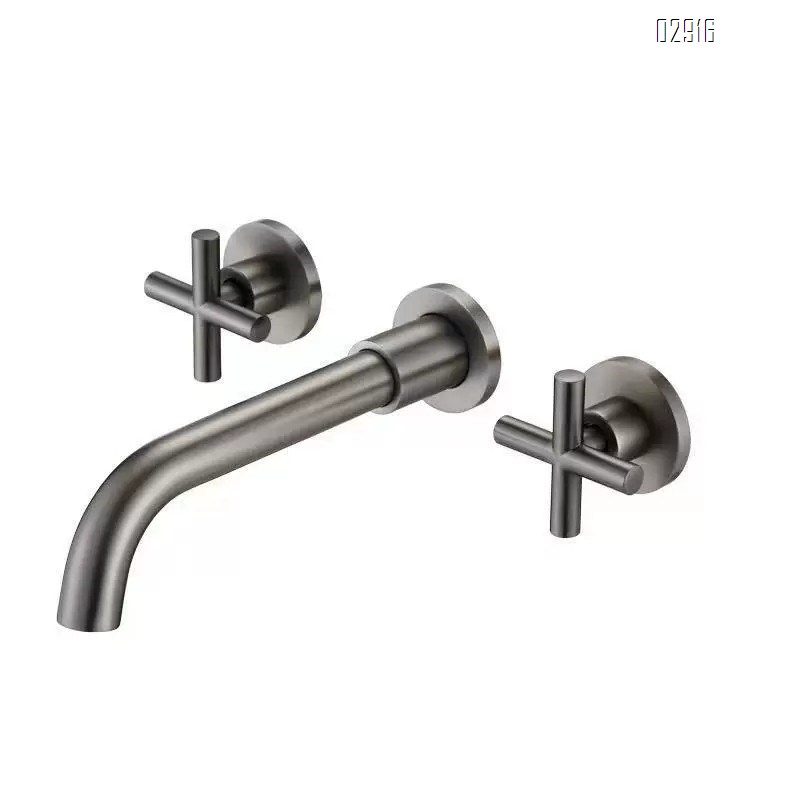Bathroom black concealed full Brass split double handle cold and hot wall-mounted basin faucet pre-buried type above-counter faucet