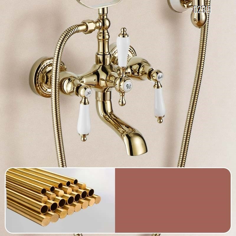European style Gold brass vintage shower head rose lift rod simple bathtub shower set cold and hot bathroom home use