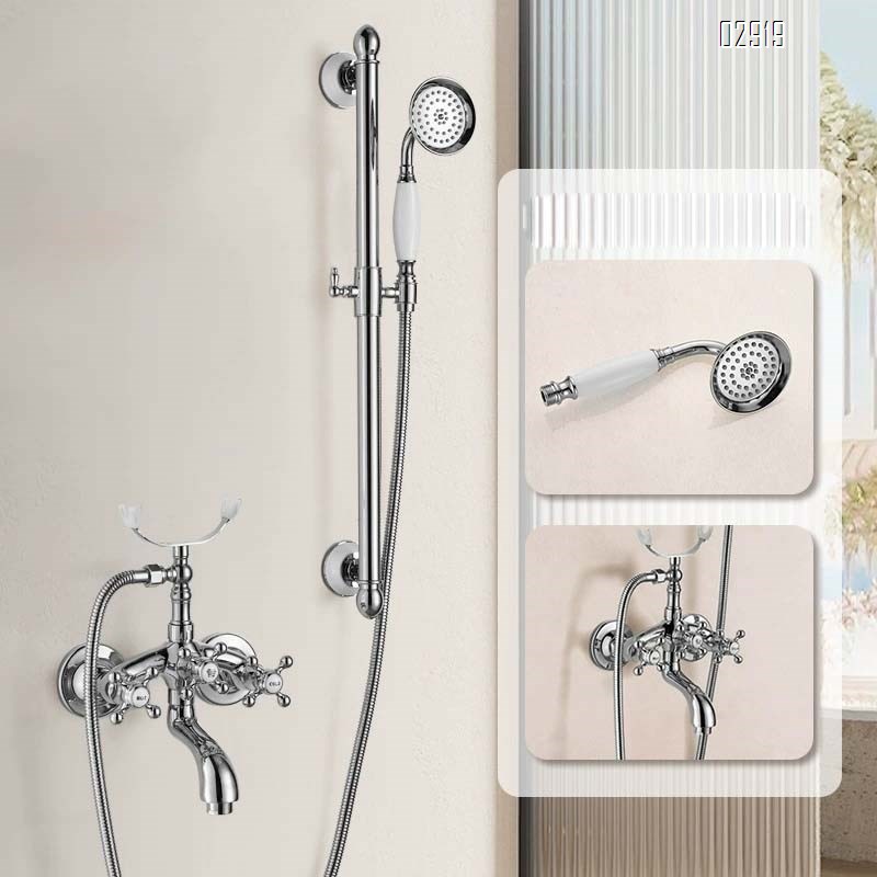 European style Gold brass vintage shower head rose lift rod simple bathtub shower set cold and hot bathroom home use