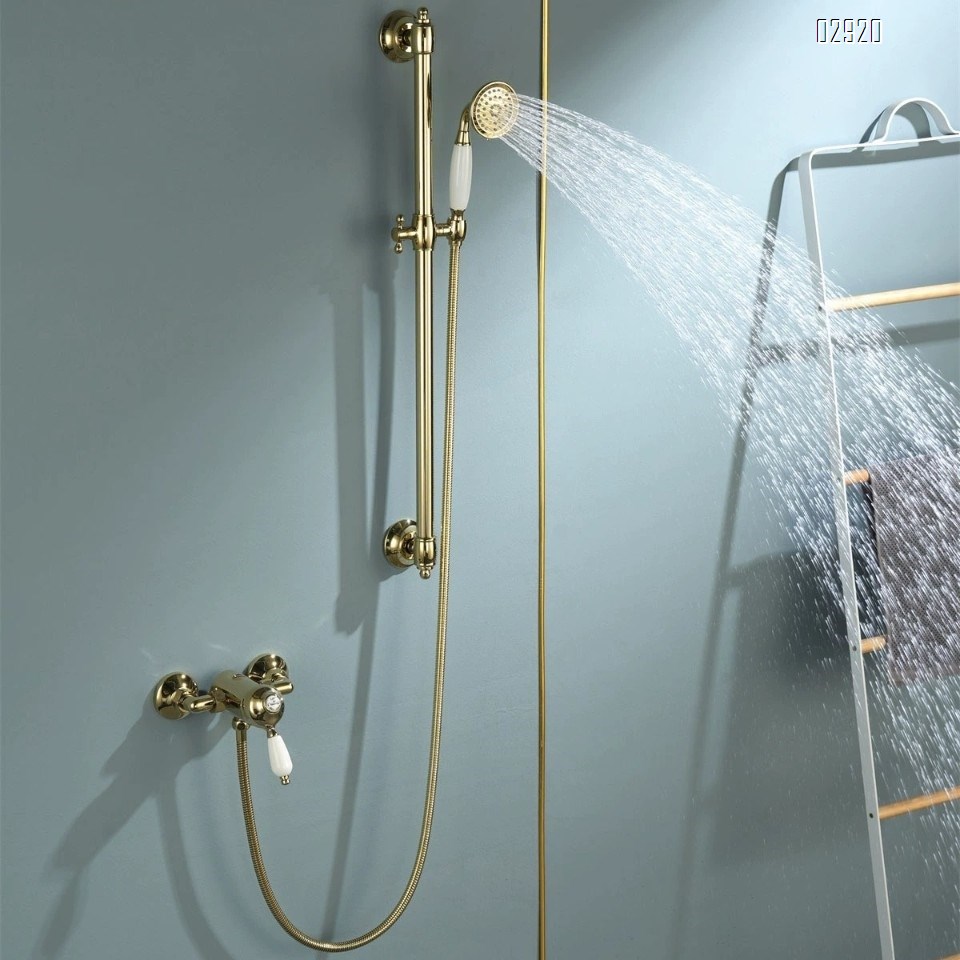 European full brass cold and hot shower head golden shower head wall-mounted faucet bathroom lift and pressure mixing valve