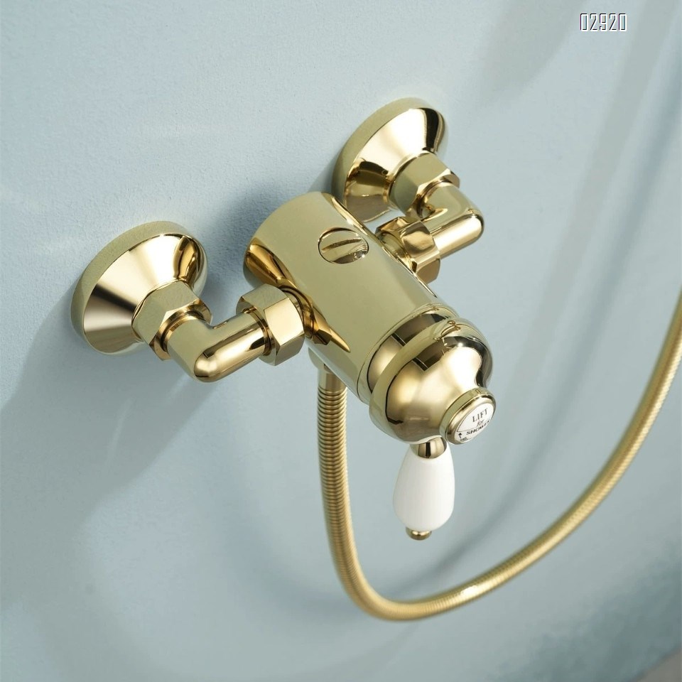 European full brass cold and hot shower head golden shower head wall-mounted faucet bathroom lift and pressure mixing valve