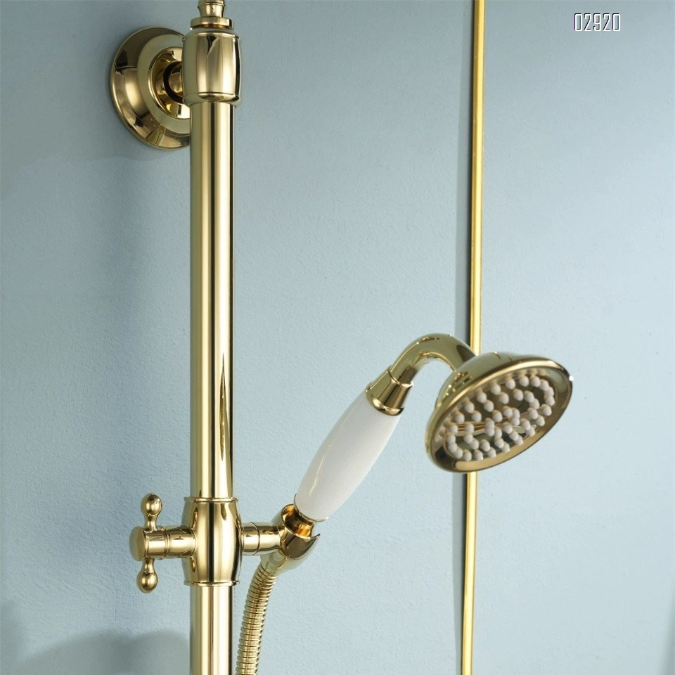 European full brass cold and hot shower head golden shower head wall-mounted faucet bathroom lift and pressure mixing valve
