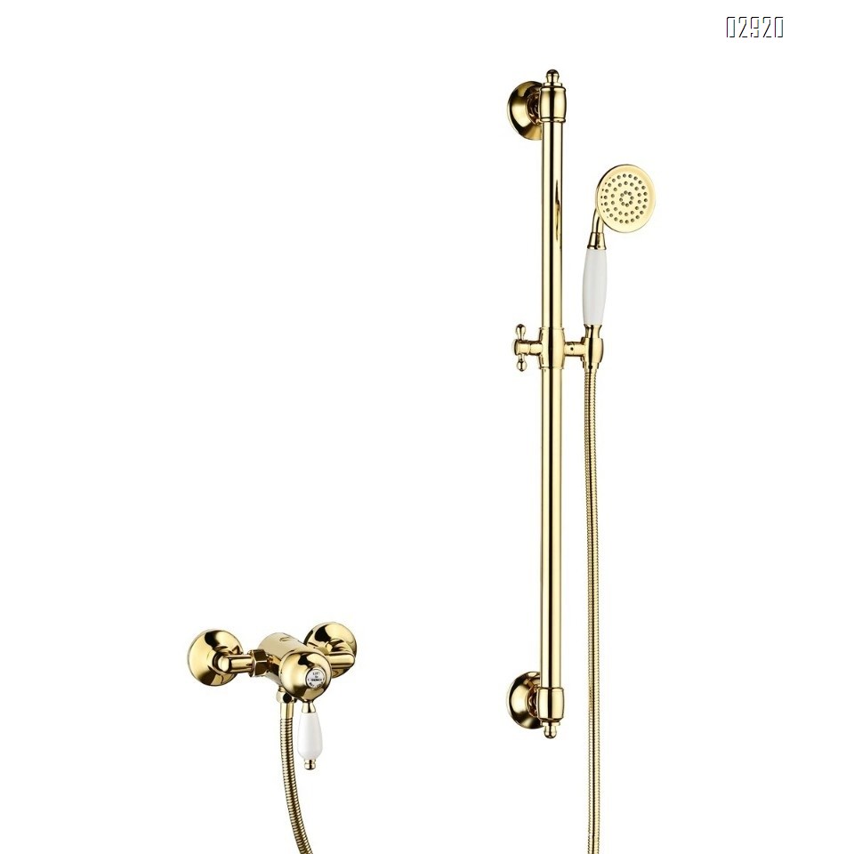 European full brass cold and hot shower head golden shower head wall-mounted faucet bathroom lift and pressure mixing valve