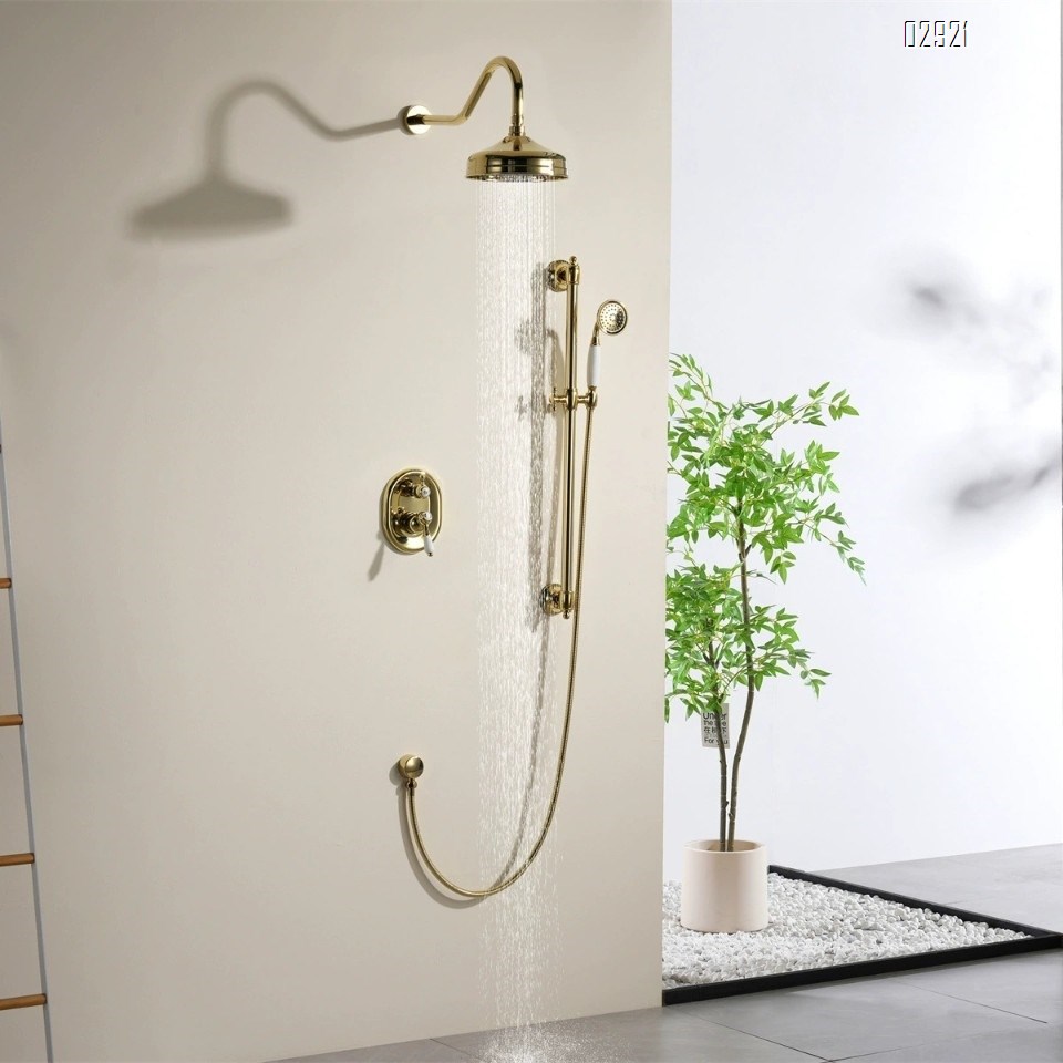 Retro full Brass shower head full set of telescopic rod simple shower head set European concealed installation shower head home use