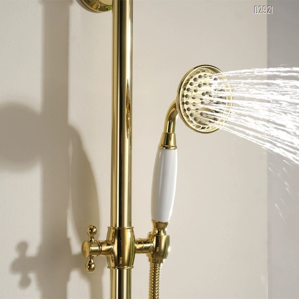 Retro full Brass shower head full set of telescopic rod simple shower head set European concealed installation shower head home use