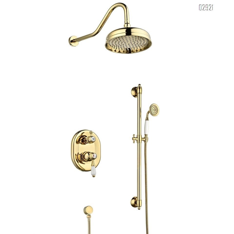 Retro full Brass shower head full set of telescopic rod simple shower head set European concealed installation shower head home use