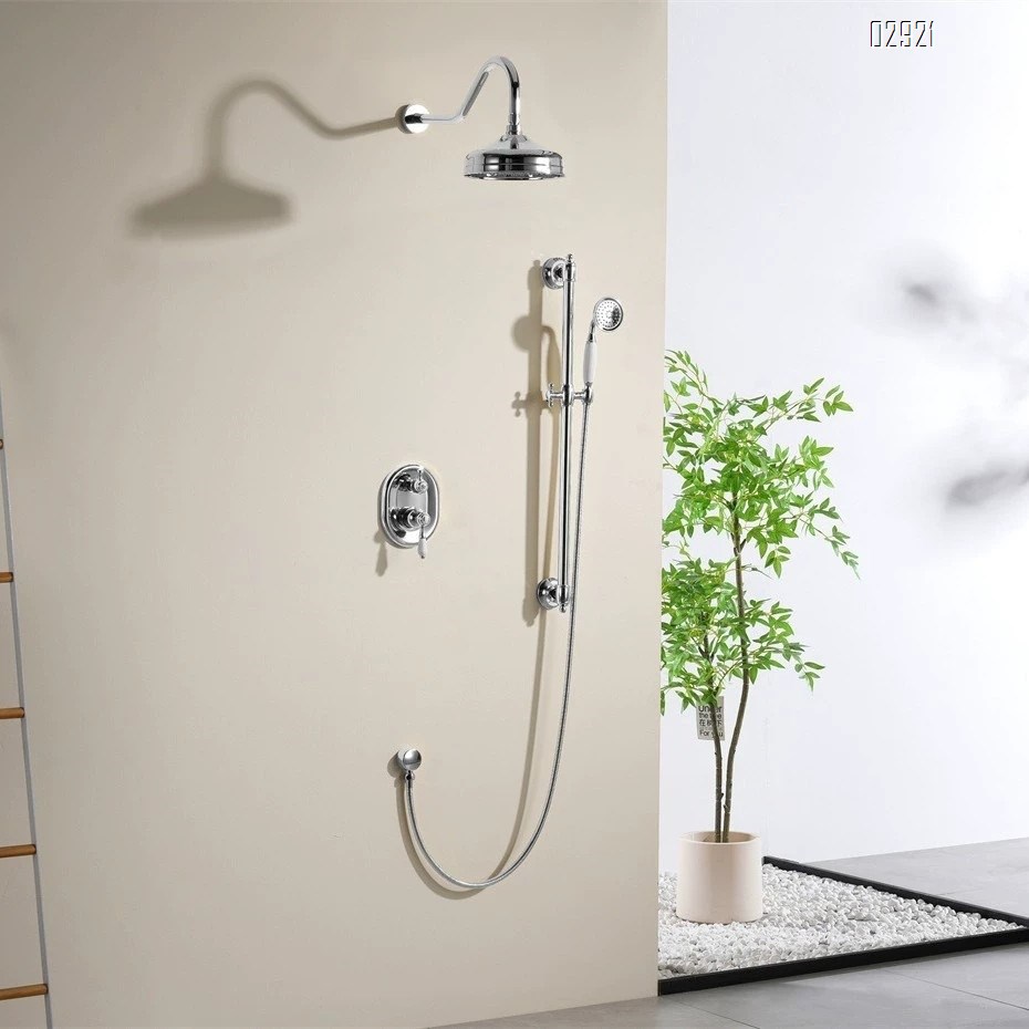 Retro full Brass shower head full set of telescopic rod simple shower head set European concealed installation shower head home use