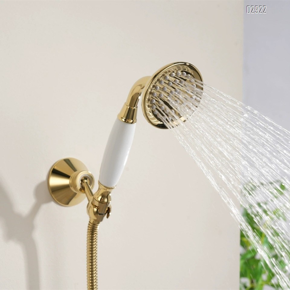 Full Brass French vintage gold dark embedded ceramic handle concealed shower head set