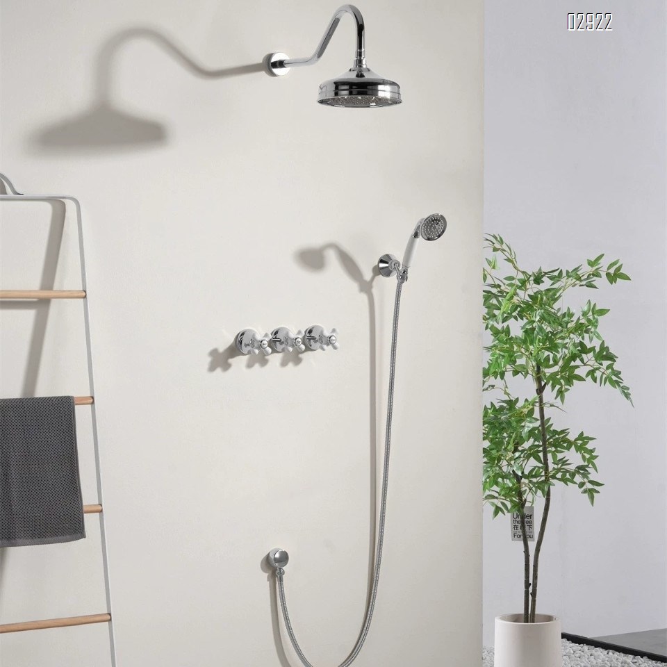 Full Brass French vintage gold dark embedded ceramic handle concealed shower head set