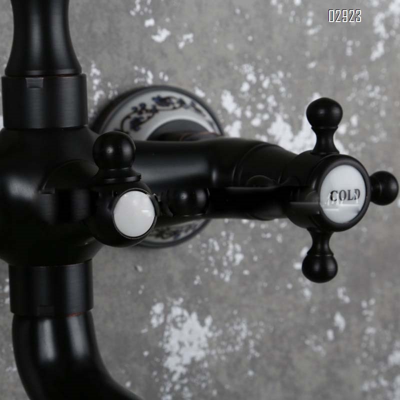 Classic luxury black bronze shower faucet set blue and white porcelain base hand shower with stand