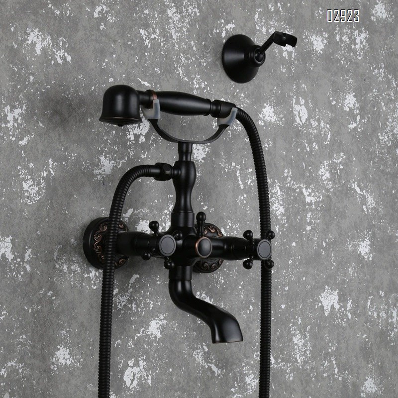 Classic luxury black bronze shower faucet set blue and white porcelain base hand shower with stand