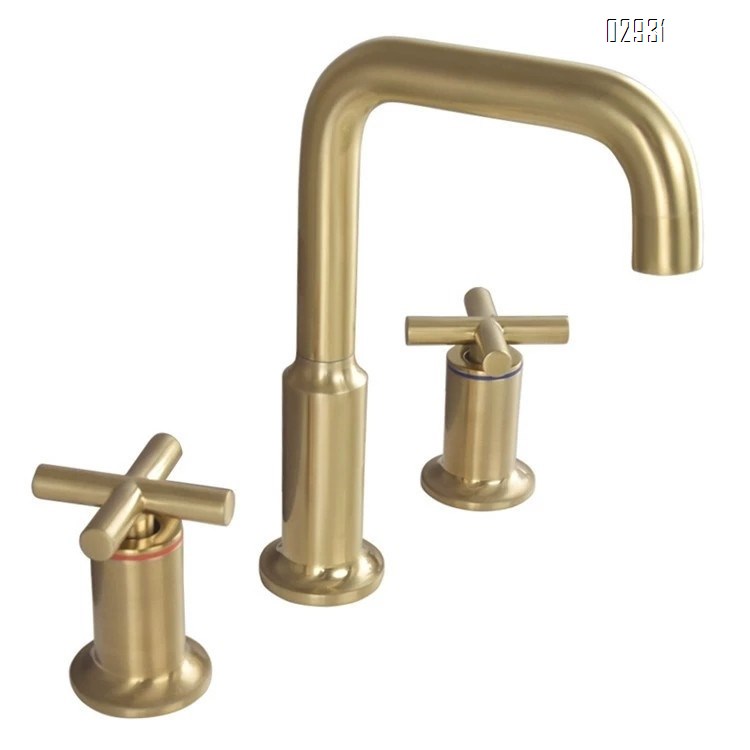 Brushed gold antique split Separate basin faucet with double handle and three holes all Brass cross handle wash basin tap