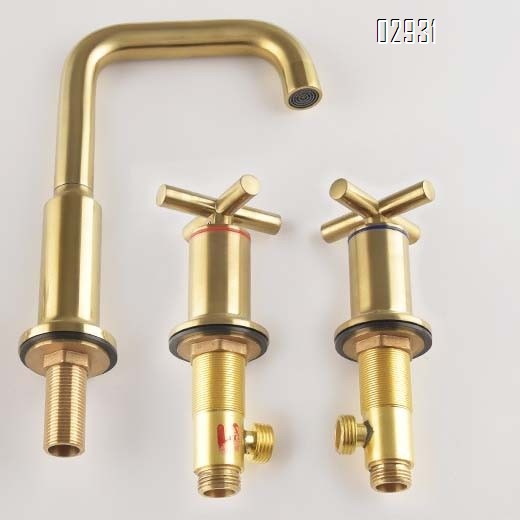 Brushed gold antique split Separate basin faucet with double handle and three holes all Brass cross handle wash basin tap