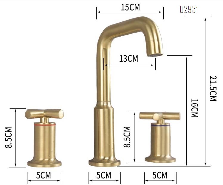 Brushed gold antique split Separate basin faucet with double handle and three holes all Brass cross handle wash basin tap