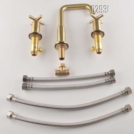 Brushed gold antique split Separate basin faucet with double handle and three holes all Brass cross handle wash basin tap