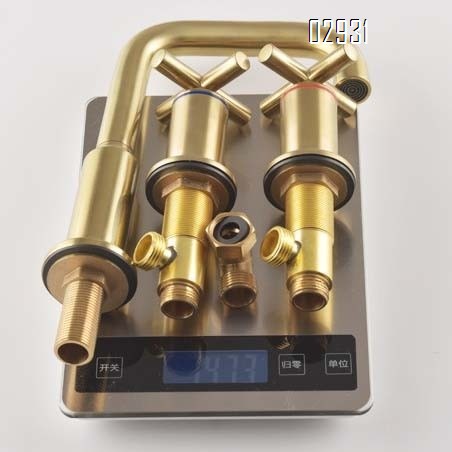 Brushed gold antique split Separate basin faucet with double handle and three holes all Brass cross handle wash basin tap
